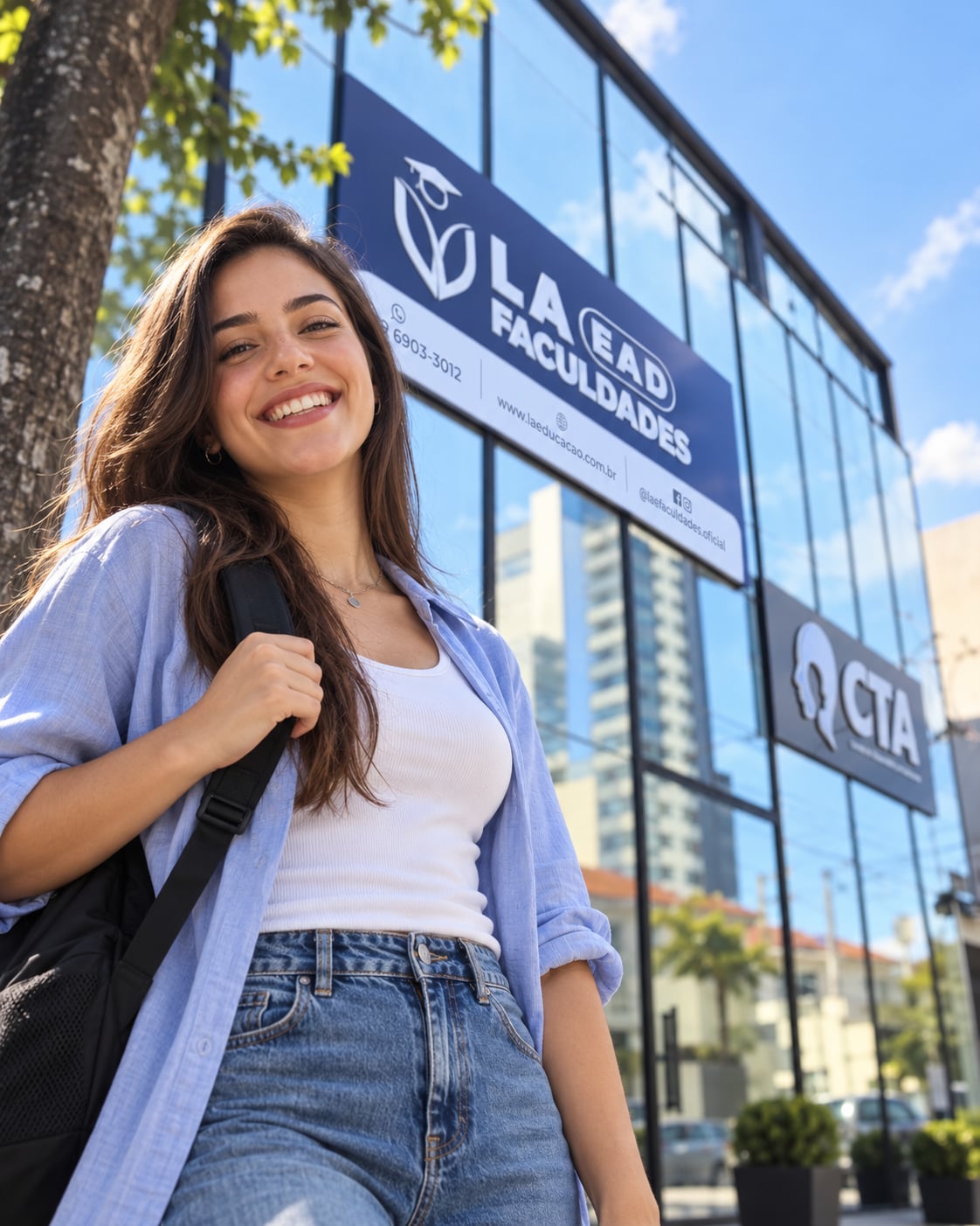 Alunos da LA Faculdades sorrindo juntos